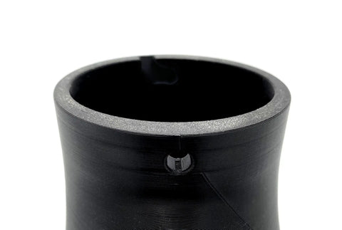 Close-up of black 2-1/2 Inch Elbow Dust Hose Adapter for DW735 DW735X thickness planers with durable build for dust collection.