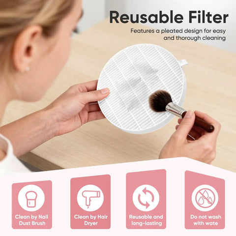Person cleaning 5 Pack Nail Dust Collector Filters Compatible With Melody Susie HPro SProR with brush
