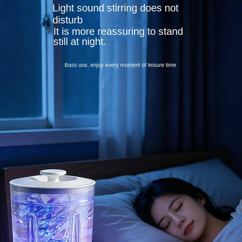 Close-up of an Ultra Compact Cordless Washing Machine With Rechargeable Battery And Three Gentle Wash Modes in a nighttime setting.