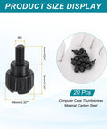 Hella Tight M3x6 Millimeter Computer Case Thumbscrews Carbon Steel Nickel Plated Knurled Fasteners For Motherboard Fan Mount And Power Supply Setup Black Pack Of Twenty Pieces in hand showing size dimensions.