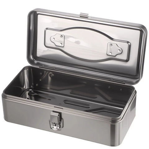 Heavy Duty Stainless Steel Toolbox With Carry Handle, Waterproof And Rustproof Utility Case For Tools, Screws, Parts, And Small Hardware, 13.7 X 6.7 X 4.3 In open box view