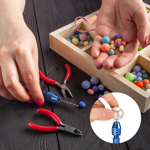 Blue Pin Vise Hand Drill Set With 74 Micro Twist Drill Bits and 20 PCB Mini Bits for craft DIY jewelry making with beads