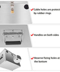 Built Like A Tank Stainless Steel Battery Box For RV Trailers And Deck Ready Boats With Locking Watertight Cover, showing cable holes and handles.
