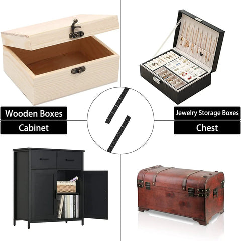 Heavy Duty Piano Hinge 48 Inch By 1.5 Inch Black Stainless Steel Continuous Hinge With Mounting Screws For Cabinets Doors And Diy Boxes Built Tough As Nails displayed with wooden box and jewelry storage.
