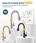 Pull Down Sprayer Kitchen Faucet In Brushed Nickel High Arc Design displayed with certification documents