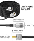 PL259 UHF Coax Cable From UHF Male To Female Low Loss CB Antenna Extension Jumper Cord for Ham Radio, 5m 16.4ft length