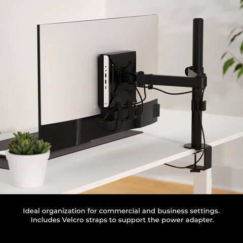 Rock Solid Vesa Mount Bracket For HP Desktop Mini Prodesk And EliteDesk Rigs Slick Easy Install Heavy Duty Steel Adapter Plate mounted on monitor with neat cable management.