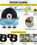 Dope Ultrasonic Vinyl Record Cleaner 6L 40kHz with knob control infographic showing cleaning process, SUS304 tank