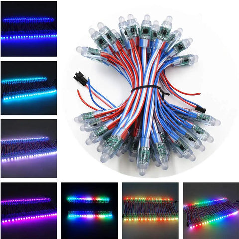 12V 500 Pack WS2811 RGB LED Pixels, Individually Addressable 12mm Diffused Full Color Digital Pixel Light Kit With JST Connector shown.