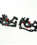 Front And Rear Mechanical Disc Brake Kit For 26 Inch Bicycles Mountain Bike Road Bike 160 Mm Rotor Post Mount Caliper Set with black and red calipers.
