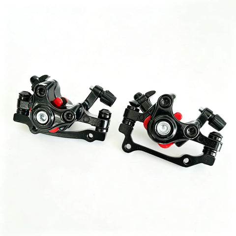 Front And Rear Mechanical Disc Brake Kit For 26 Inch Bicycles Mountain Bike Road Bike 160 Mm Rotor Post Mount Caliper Set with black and red calipers.