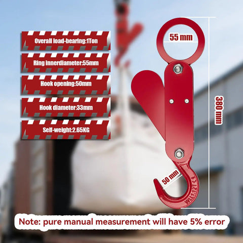 Gravity Powered Automatic Safety Hook for 2200 Lb Lifting dimensions with 55mm ring and 50mm hook opening