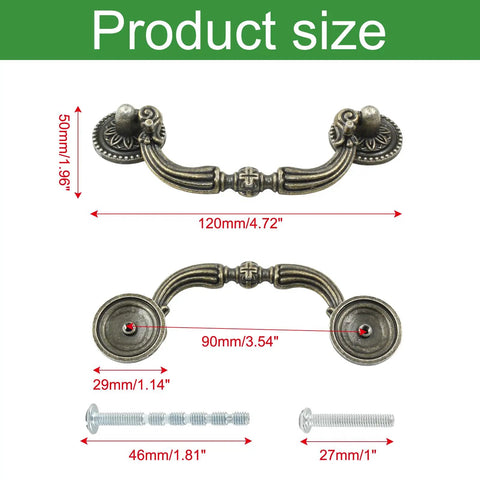 8 Pack 3.5 Inch Center Pull Cabinet Handles Antique Bronze Dresser Knobs dimensions and screws included for installation.