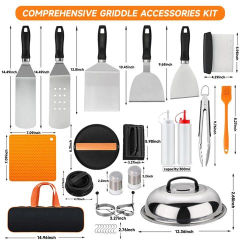 Griddle Accessories Kit For Blackstone Griddles, 28 Piece Hibachi Tools Set with Flat Top Spatulas and Basting Dome