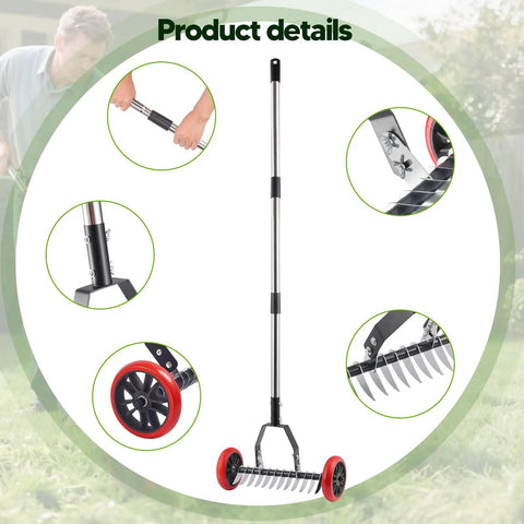 Labor Saving No Fuss Lawn Dethatcher With Wheels Roller Rake For Lawn Care Durable Stainless Steel Blades And Tines