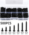 Two Pack 500 M3 Black Pan Head Cross Self Tap Wood Screws in case, various sizes, for easy hidden wood joints, dual-end locking design.