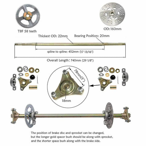 BeefedUp 29 Inch Rear Live Axle Kit For Go Karts ATVs Quad Drift Trikes And 4 Wheelers With Hydraulic Brake 58T Sprocket Chain