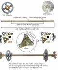 Diagram of rear axle components for High Torque 48V 1800W Brushless Electric Motor Kit with dimensions and part labels.