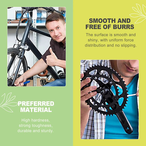 Man using 24 Piece Go To Bike Axle Nuts And Washers Kit M8 M9.5 M10 for Mountain and Road Bikes; cyclist inspecting crankset.