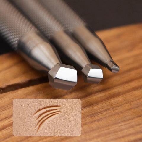Double Beveler Stamp Set For Leathercraft, 3 Piece Pro Grade Stainless Steel Bevelers with 6mm, 4mm, and 2mm widths on wood surface
