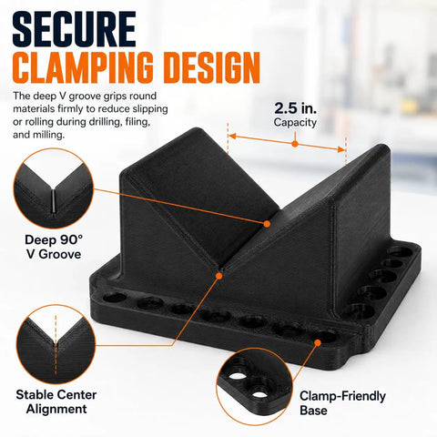 Heavy Duty Abs V Block Jig Fixture For Dead On Center Drilling And Precision Milling Projects Up To Two Point Five Inches with deep V groove.