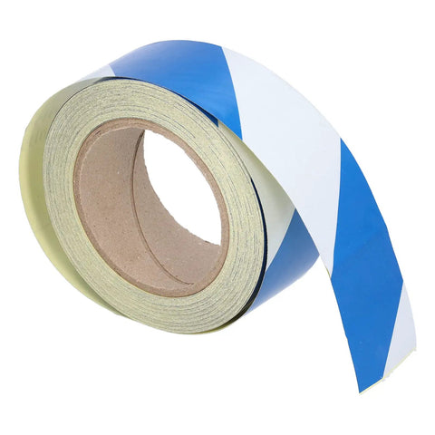 Roll of Two-Pack Safety Warning Stripe Tape 2-Inch By 98-Foot High-Visibility Self-Adhesive Floor Marking Tape, blue and white design