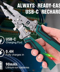 Foldable Wire Stripper And 14 In 1 Tester Kit With Voltage Detector Pro Grade Electrician Pliers, USB-C Rechargeable