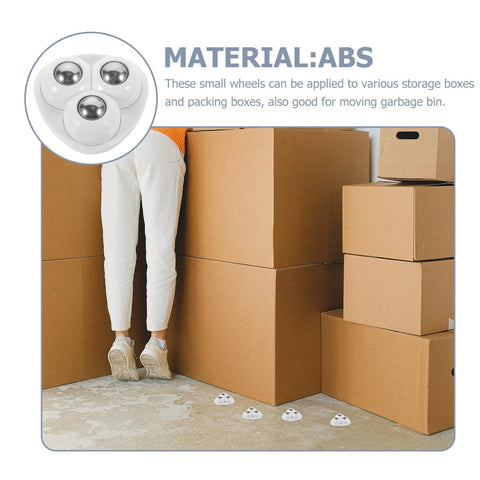Adhesive Ball Caster Wheels For Furniture Flat Mount ABS Material 20 Lbs Load Per Wheel shown on floor near boxes