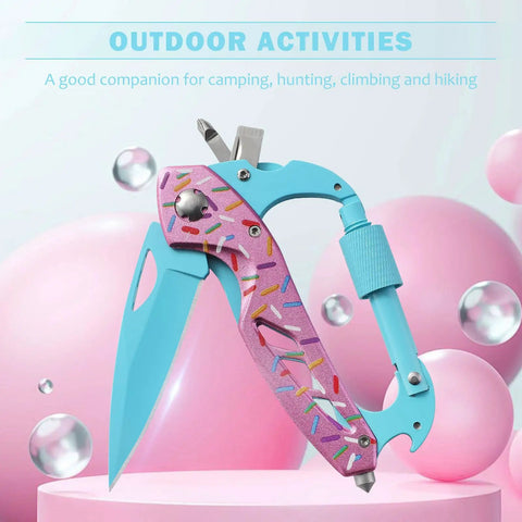 Six In One Carabiner Multitool With Folding Knife And Bottle Opener Glass Breaker Phillips And Flathead Screwdrivers EDC