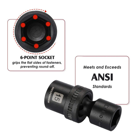 Beefy Fifteen Piece Half Inch Drive Shallow Universal Impact Socket Set with 6-Point Metric Sockets in CRMO Steel, ANSI.