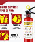 Versatile 2.2 Lb Dry Powder Fire Extinguisher With 1A 10B C Rating shown with class A, B, C fire types icons and usage guide