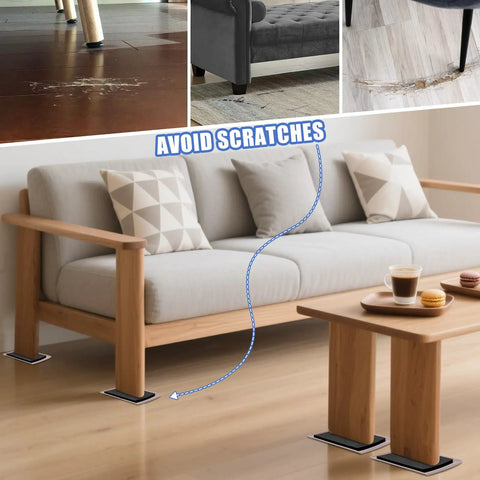 8 Pack Furniture Sliders For Carpet Large 8.2 X 5.5 Inch Heavy Duty Glide Pads shown under sofa and table to avoid scratches