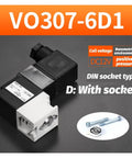Top Tier VO307 Series Solenoid Valve Pneumatic Component showing DC12V coil with DIN socket type for precise air control.