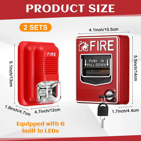 4 Pack Fire Alarm Pull Station Set With Dual Action Manual Call Point 12 24V DC Sound And Light Emergency Alarm Keyed Security