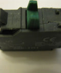 Bulk 10 Pack ZBE 101 Normally Open Contact Blocks For Heavy Duty Control Panels Rock Solid Green Push Button Modules viewed from side angle.