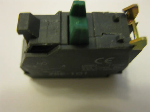 Bulk 10 Pack ZBE 101 Normally Open Contact Blocks For Heavy Duty Control Panels Rock Solid Green Push Button Modules viewed from side angle.