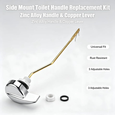 Smooth Side Mount Flush Handle Replacement Kit Crafted From Heavy Duty Zinc Alloy Copper Lever For Standard Toilets Upgrading Your Bathroom With Rust Resistant Trip Lvr Parts That Look Fresh And Perform Tough Without Getting Sticky Or Stuck Over Time.