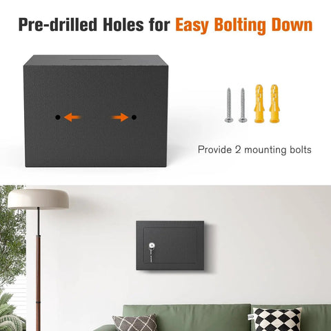 Small Safe Box With Key Lock And Coin Slot For Cash Jewelry And Coins Beefy Steel Security Deposit Box wall mounted in living room