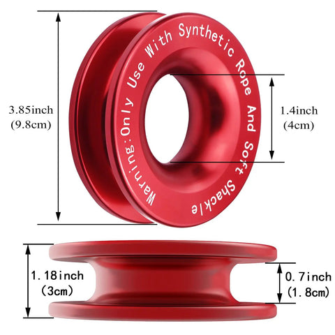 Heavy Duty Recovery Ring 66,000 Lbs For Winch Snatch Off Road SUV UTV ATV Truck Pulley Towing Ring For Synthetic Rope And Soft Shackle 7075 Aluminum CNC Machined Corrosion Resistant Red, 3.85in x 1.18in