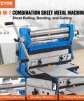 Front view of 12 Inch 3 In 1 Sheet Metal Shear Brake Roll Machine for home shop showing bending, cutting, and rolling functions.