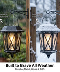 Outdoor Solar Lanterns Waterproof Hanging Solar Lights With Glass Shade Easy Hang Two Pack LED Metal Wall Mount Outdoor Lighting For Yard Garden Patio Black Weatherproof under rain and snow conditions