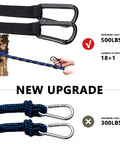 Single Portable Parachute Nylon Hammock upgraded carabiners for outdoor adventure, with 500 lbs capacity and 18+1 rope knots.