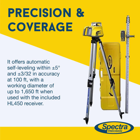 Self Leveling Rotary Laser Kit LL300N-2 With Tripod And HL450 Receiver, GR152 Pro Case, Grade Rod, Rugged IP66 Jobsite Performance, System Case Included, Alkaline Batteries, Pro Grade Construction