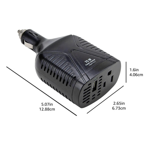 Keep Your Rig Fully Loaded With This 75w Portable Car Power Inverter Transforming 12v Dc To 110v Ac Plus A Sweet Usb Charging Port For Plug And Go Camping Tailgating And Road Trips, black 75W inverter with USB port.