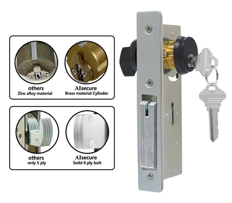 Image showing mortise door lock with thumbturn, brass cylinder, and keys for aluminum storefront doors 1-1/8 backset.