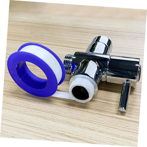 30 Pack High Temp PTFE Plumber Tape That Seals Leaks Like A Boss For Everyday DIY Home Plumbing Leaks And Airtight Seals Non Flammable Tape For Faucets And Pipe Fittings next to a metal faucet.