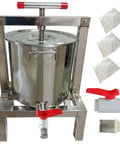 Heavy Duty Manual Honey Press Built With Thick 304 Stainless Steel, holds four gallons, includes filters and valves.