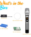 UHF Wireless Microphone System Kit Portable Pro Battery Operated Handheld Dynamic Cordless Transmitter Set includes receiver, USB cable, and batteries for PA Karaoke DJ Party Black.