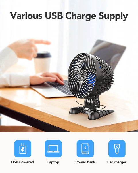 Desktop Mini USB Fan With Stepless Speed Control And Quiet Powerful Airflow Boss Level Cooling for office home use on desk with laptop