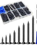 385 Piece Flat Head Black Wood Screws Set With Self Tapping Metal Screws And Drywall Anchors Kit Heavy Duty Corrosion Resistant Rust Proof High Strength Fasteners For Wood Or Drywall Projects